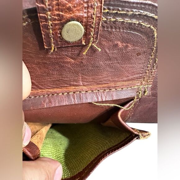 Handmade Vintage Genuine Leather Backpack Brown Tassel Drawstring Buckle 90s USA main image 7